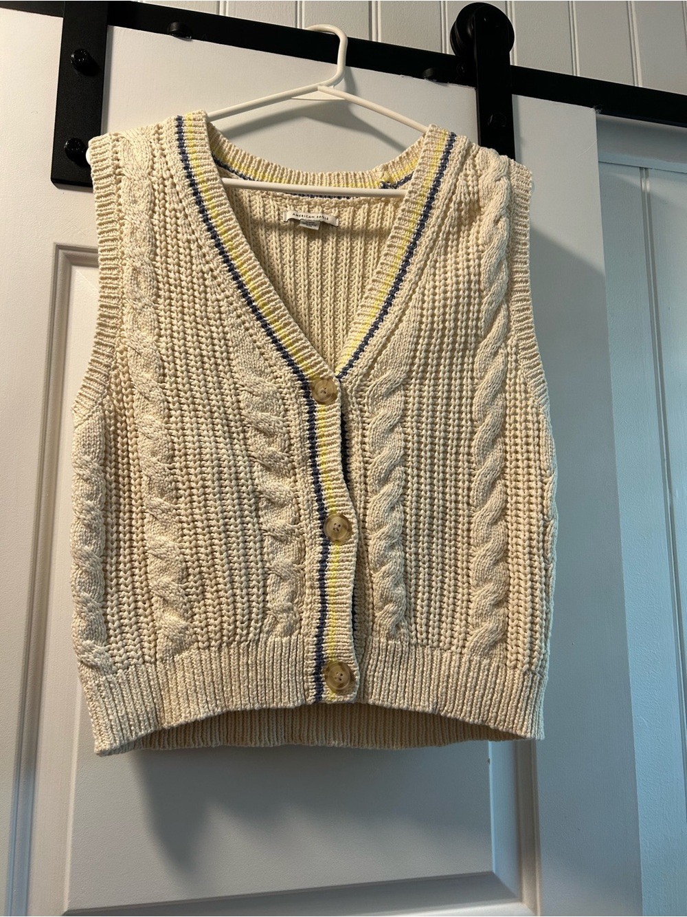 American Eagle Cable Knit Button-Front Sweater Vest